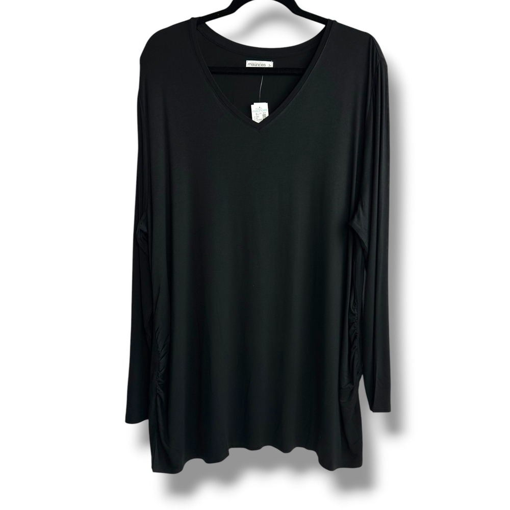 Maurices Maternity‎ Long Sleeve V-Neck Ruched Tunic Top Black 3X NWT